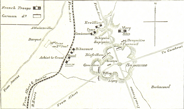 Plan de la bataille de Bapaume publié dans Cassell's History of the War between France and Germany. par Ollier - 1899